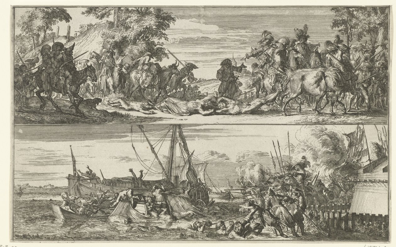 Kaksi kuvausta ranskalaisista julmuuksista, 1672 tekijältä Romeyn de Hooghe