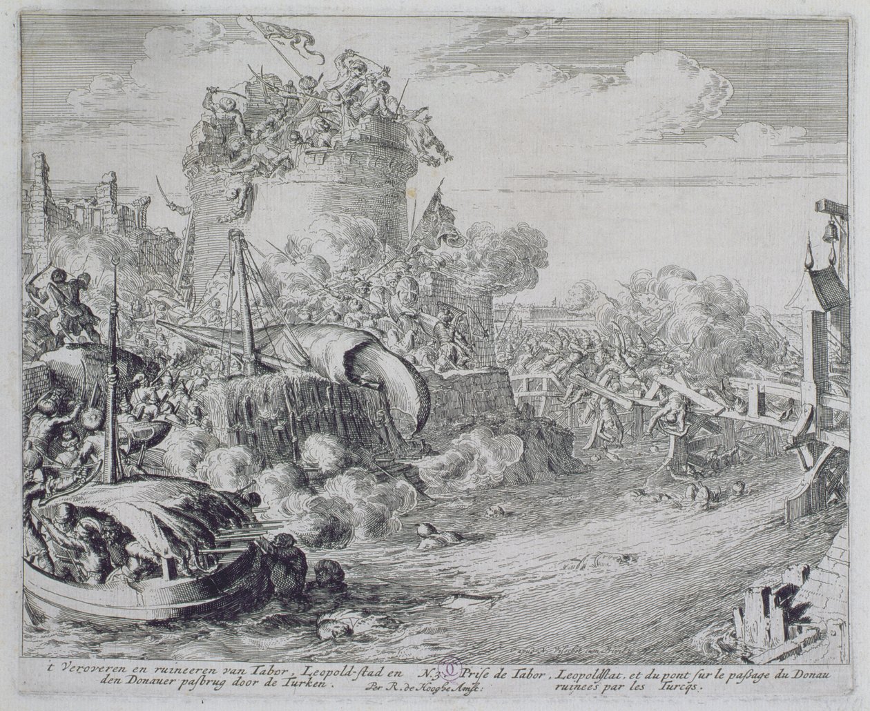 Wienin painosykli, Taborin saaren valloitus Leopoldstadtin laitamilla, 1683. tekijältä Romeyn de Hooghe