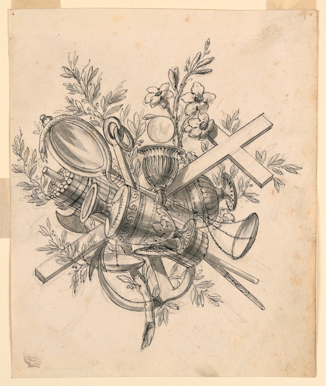 Piirustus, palkinto hyveiden symboleilla, 1830–1850 tekijältä Romolo Achille Liverani