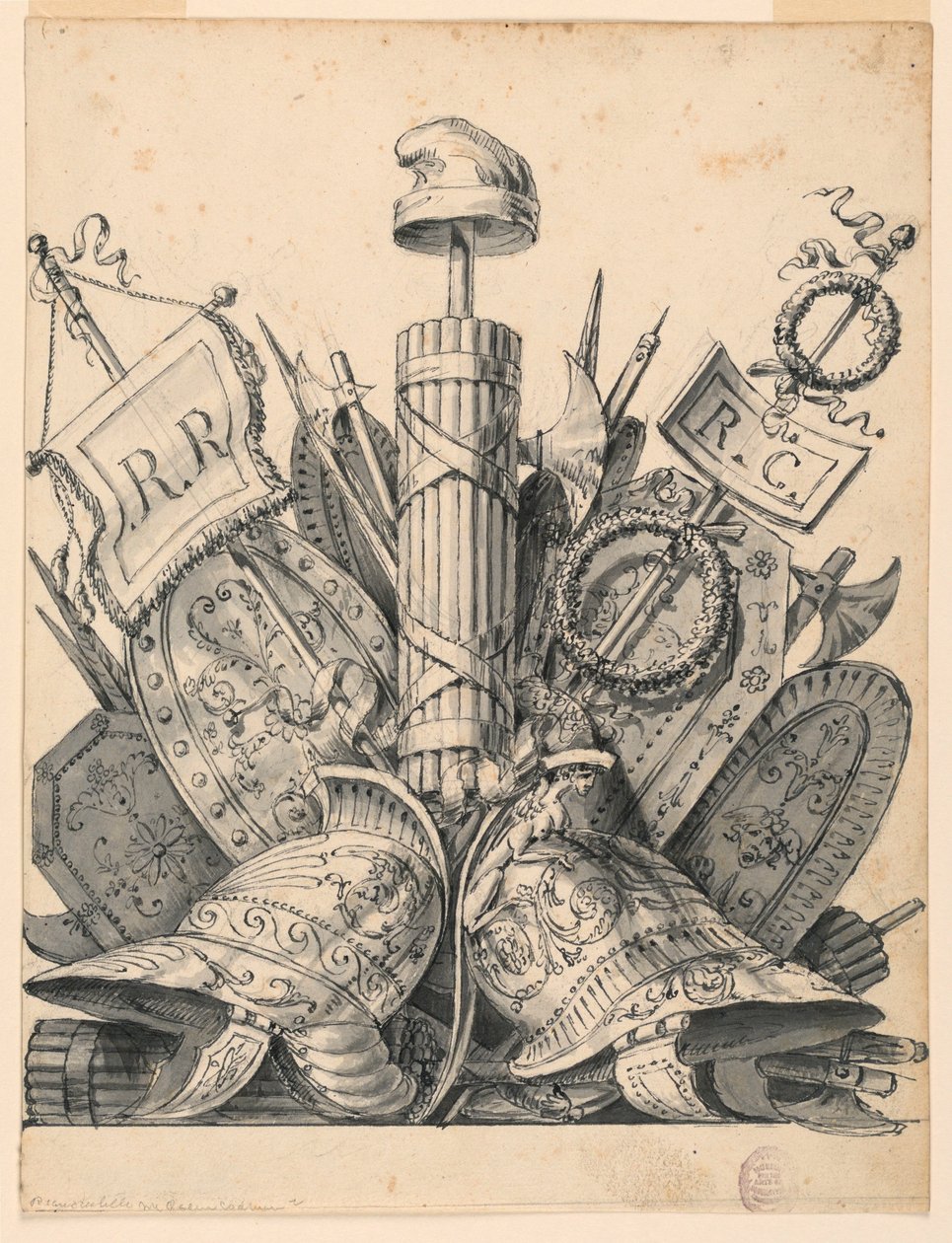 Piirustus, Aseiden palkinto, 1830-1850 tekijältä Romolo Achille Liverani