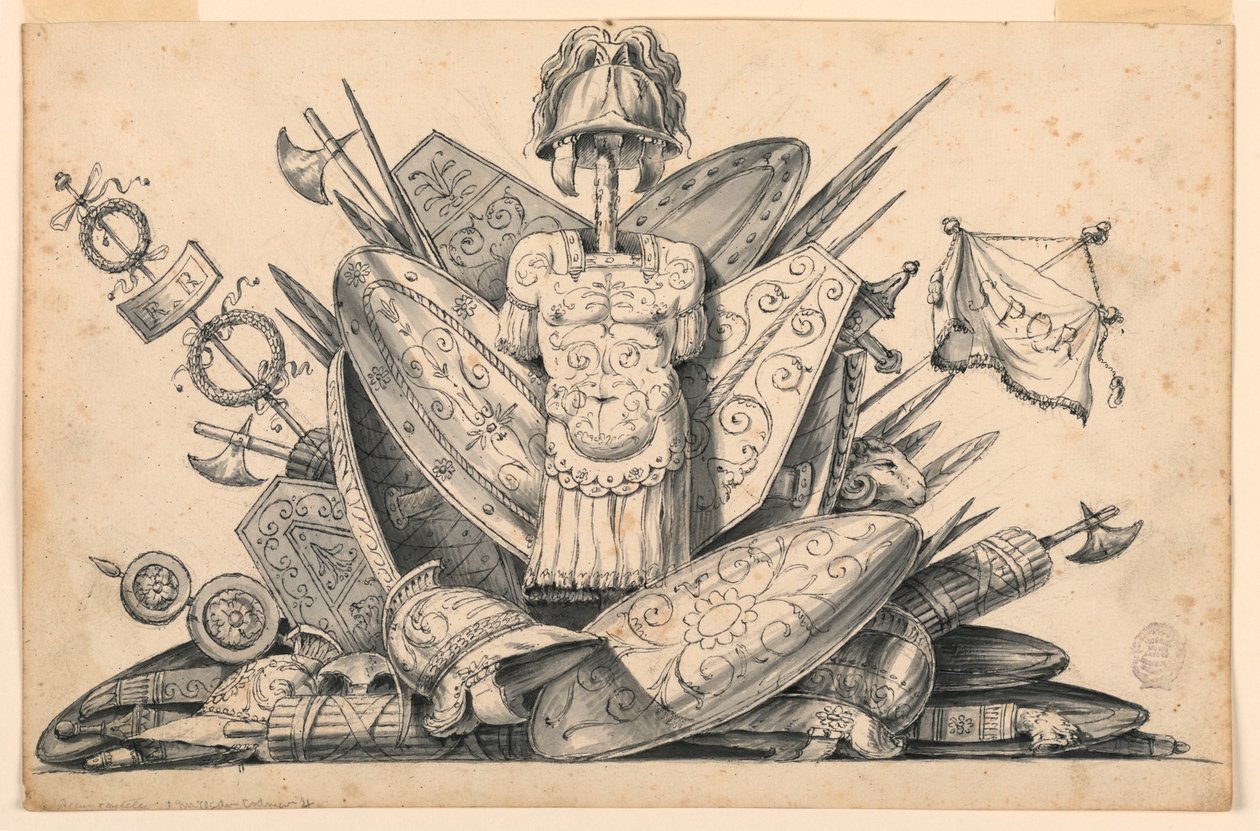 Piirustus, Aseiden palkinto, 1830-1850 tekijältä Romolo Achille Liverani