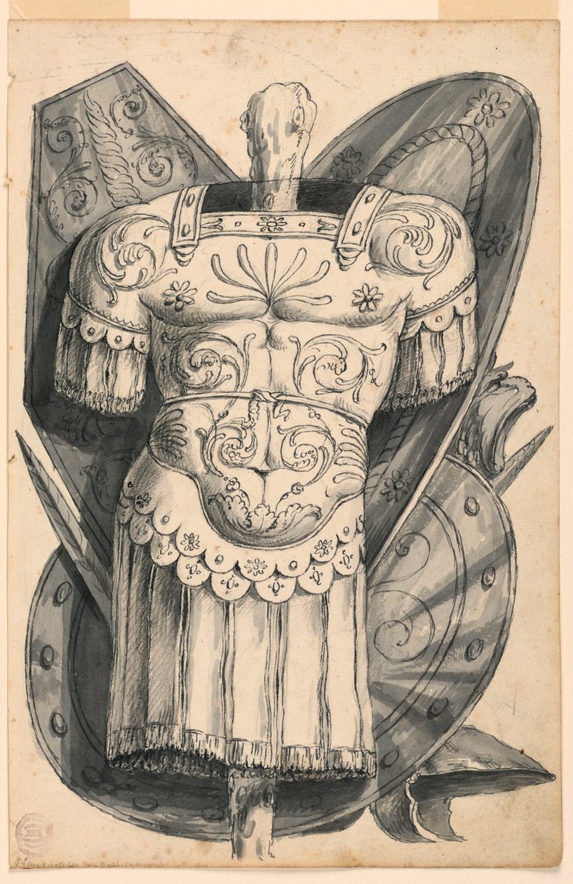 Piirros, Trophy aseineen, 1830-1850 tekijältä Romolo Achille Liverani