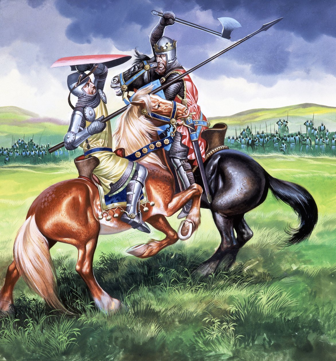 Robert Bruce, Skotlannin kuningas tappamassa Sir Henry de Bohumia (guassi paperille). tekijältä Ron Embleton