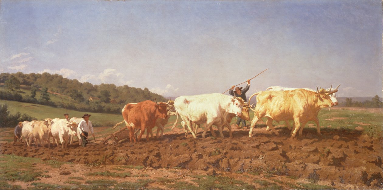 Kyntö Nivernaisissa, 1850 (katso yksityiskohta 60150) tekijältä Rosa Bonheur