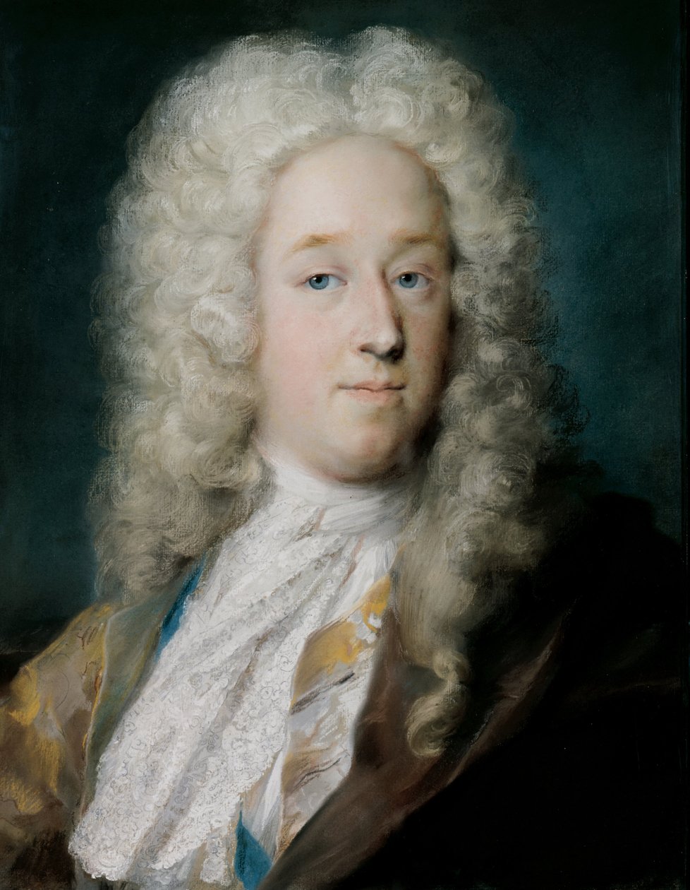 Herrasmies kultaisella kuviolla ja violetinruskealla viitalla (n. 1727) tekijältä Rosalba Giovanna Carriera