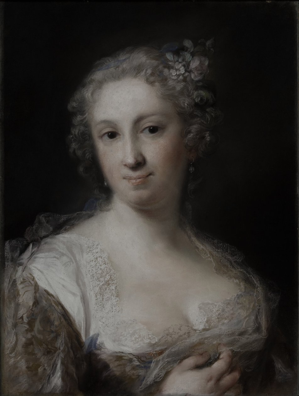 Naisen muotokuva, n. 1730-1740 (pastelli paperille, asetettu kankaalle) tekijältä Rosalba Giovanna Carriera