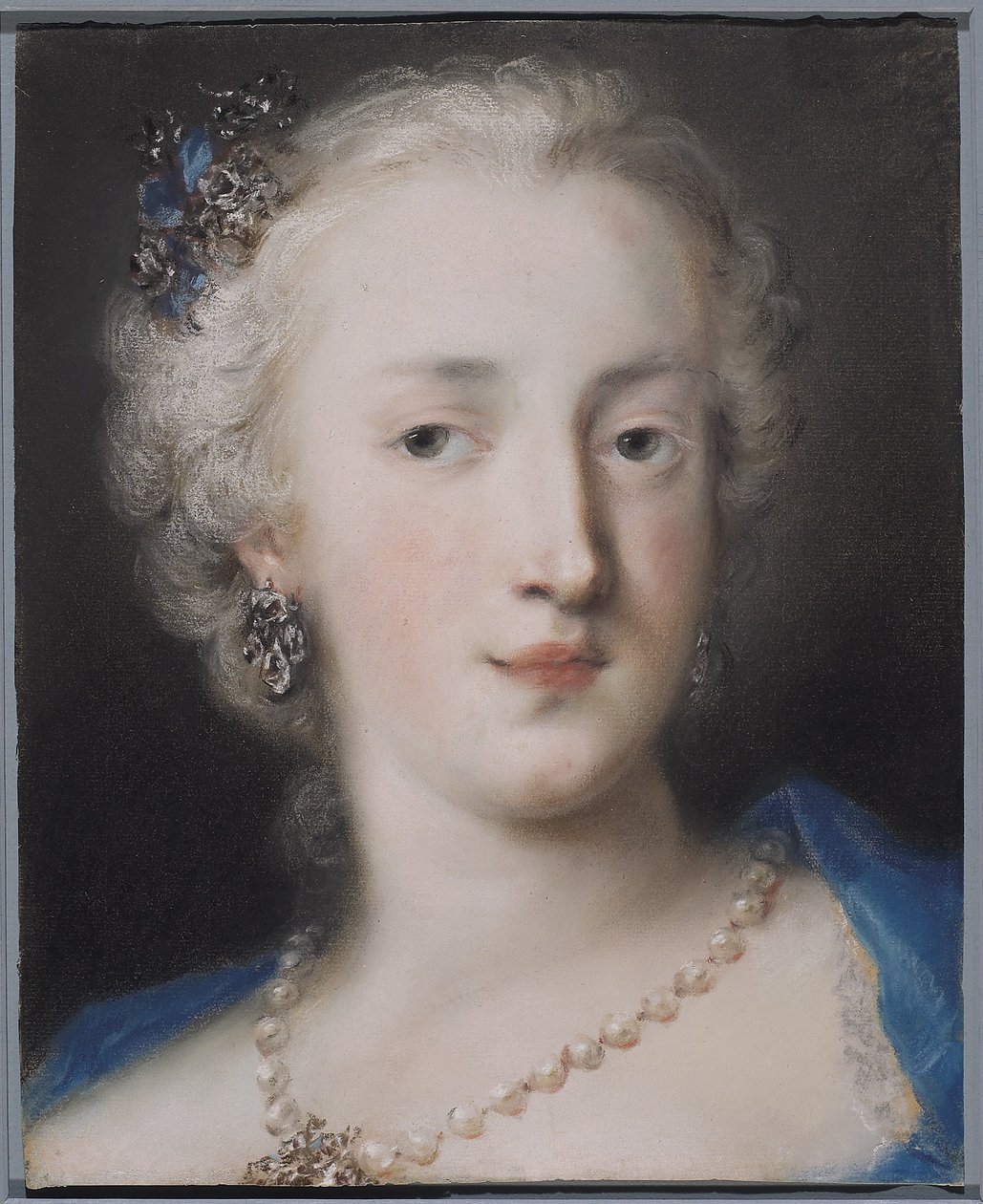 Naisen muotokuva, 1700-luvun alku (pastelli sinisellä paperilla) tekijältä Rosalba Giovanna Carriera