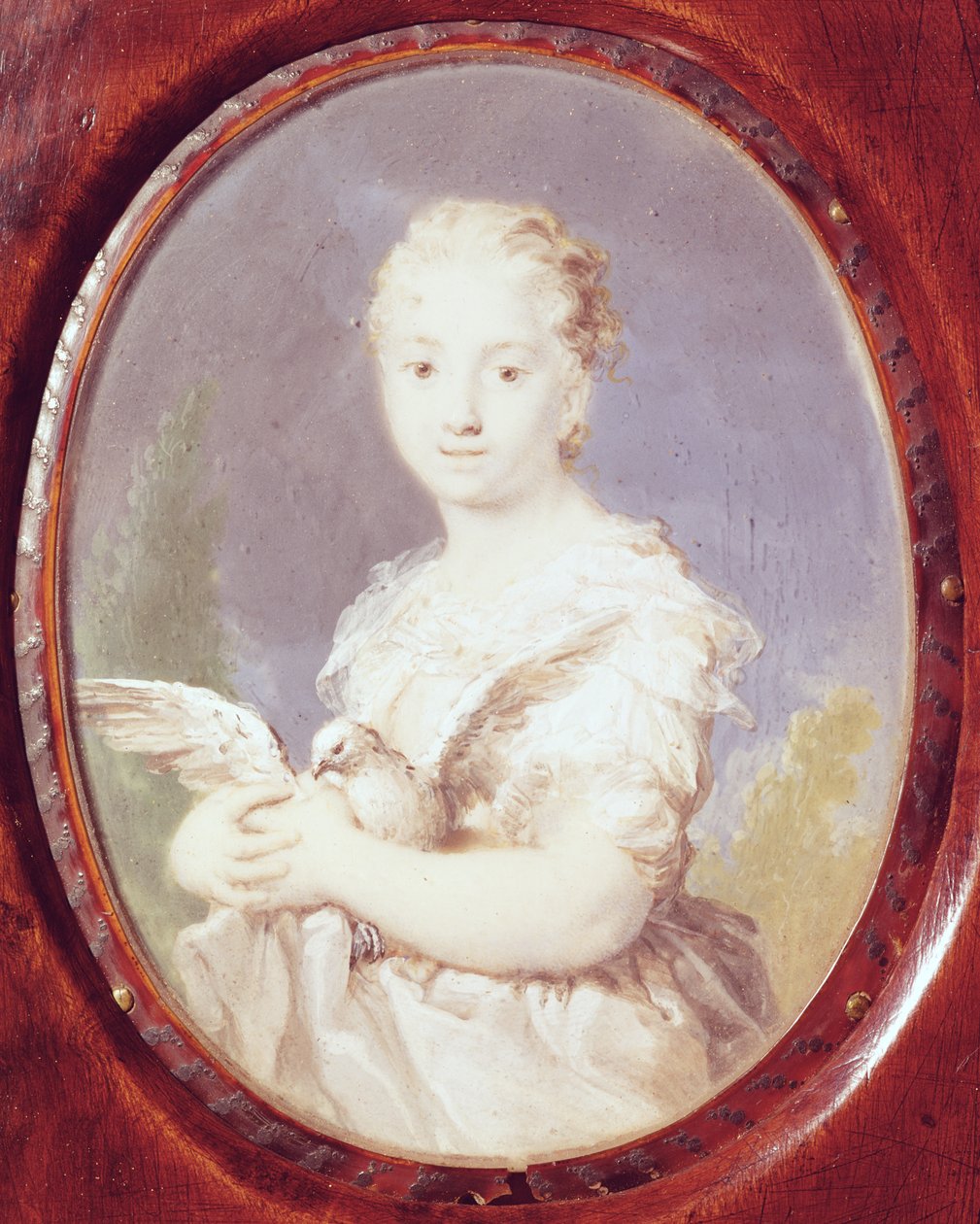 Nuori tyttö kyyhkynen kanssa tekijältä Rosalba Giovanna Carriera
