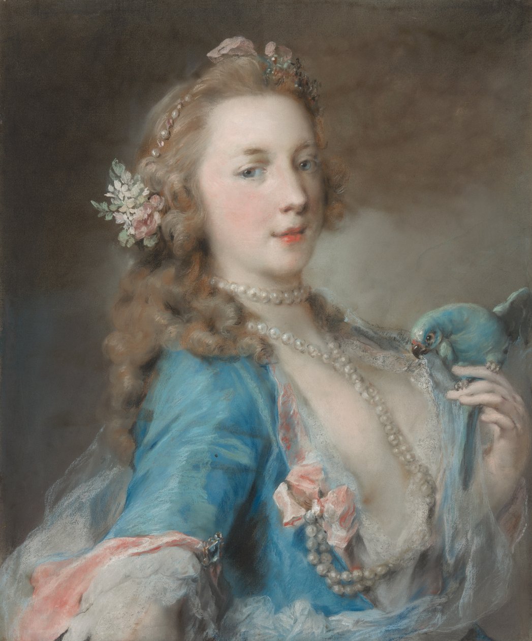 Nuori nainen papukaijan kanssa tekijältä Rosalba Carriera