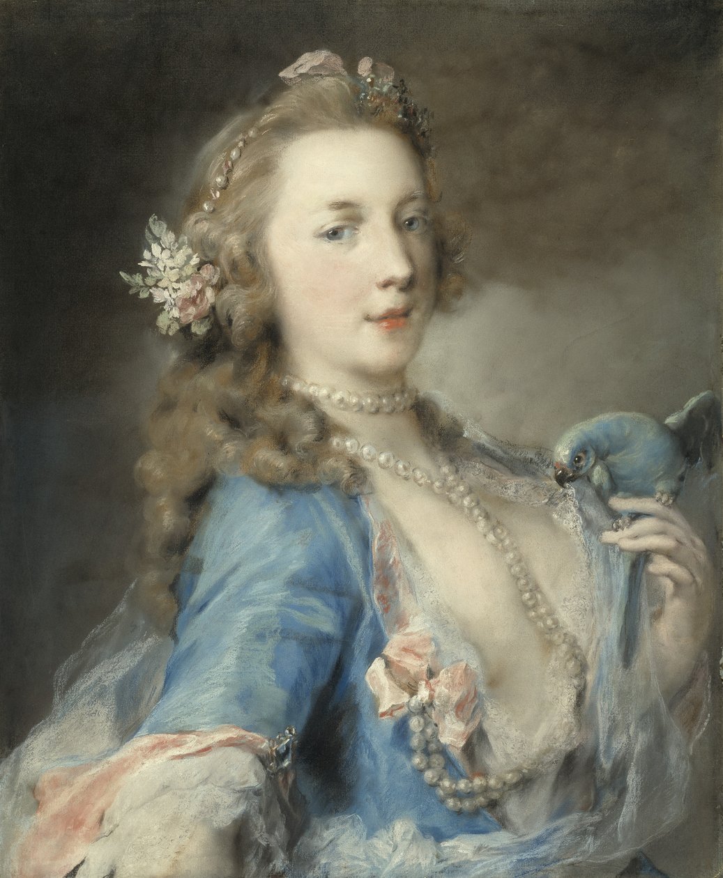 Nuori nainen papukaijan kanssa, n. 1730 tekijältä Rosalba Giovanna Carriera