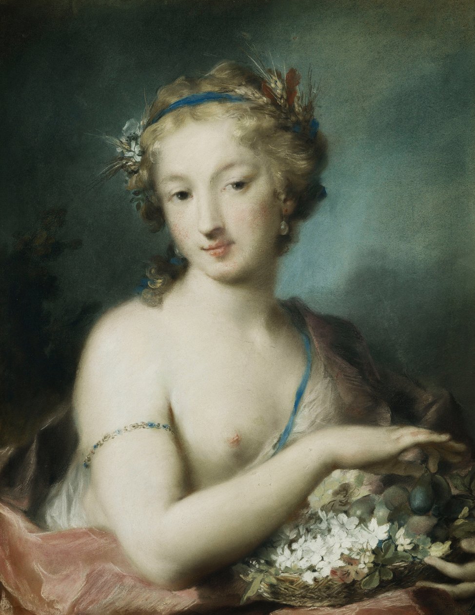 Flora, puolipitkä, pitelee luumut, tekijältä Rosalba Giovanna Carriera