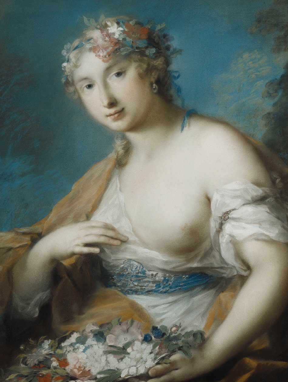 Flora, puolipitkä, kädessään kukkakori, tekijältä Rosalba Giovanna Carriera
