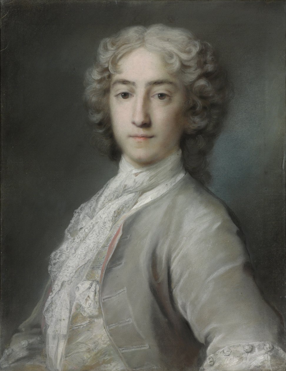 Lord Sidney Beauclerkin muotokuva, puolipitkä, harmaassa samettitakissa ja valkoisessa takissa tekijältä Rosalba Giovanna Carriera