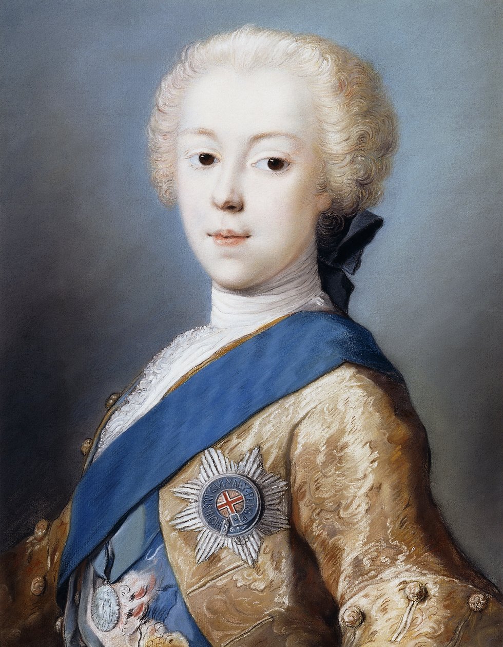 Prinssi Charles Edward Stuartin muotokuva, rinnan mittainen, profiilissa vasemmalla, tekijältä Rosalba Giovanna Carriera