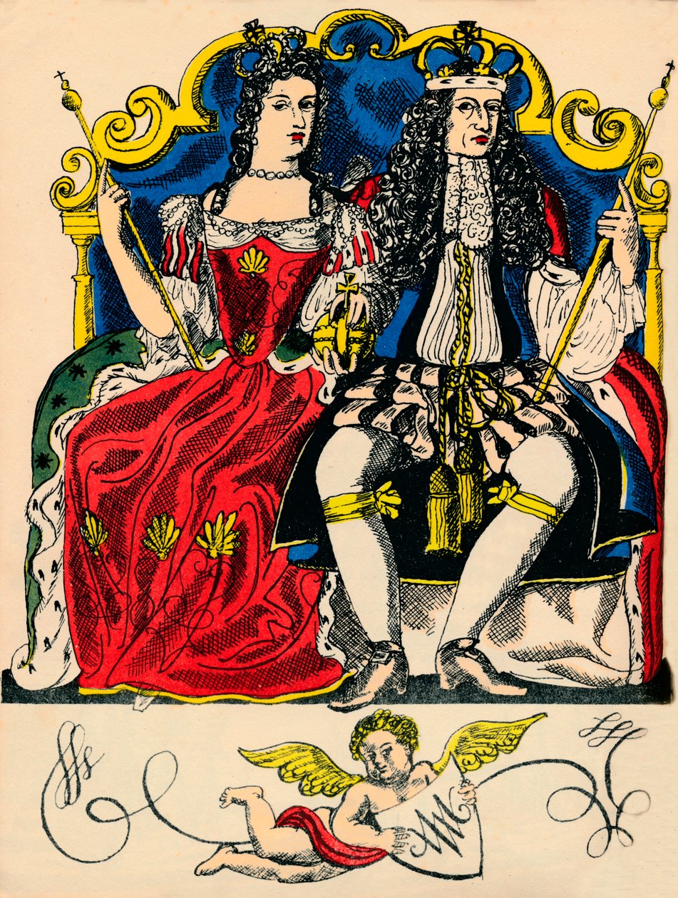 Vilhelm III ja Maria II, Ison-Britannian ja Irlannin kuningas ja kuningatar vuodesta 1688, 1932 tekijältä Rosalind Thornycroft