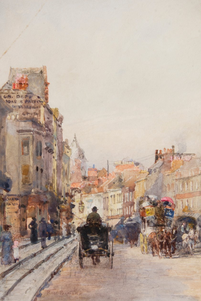 Brompton Road, katse itään (akvarelli) tekijältä Rose Maynard Barton