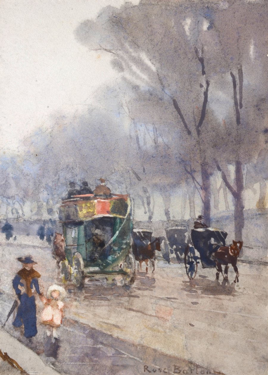 Park Lane ja Omnibus (akvarelli) tekijältä Rose Maynard Barton