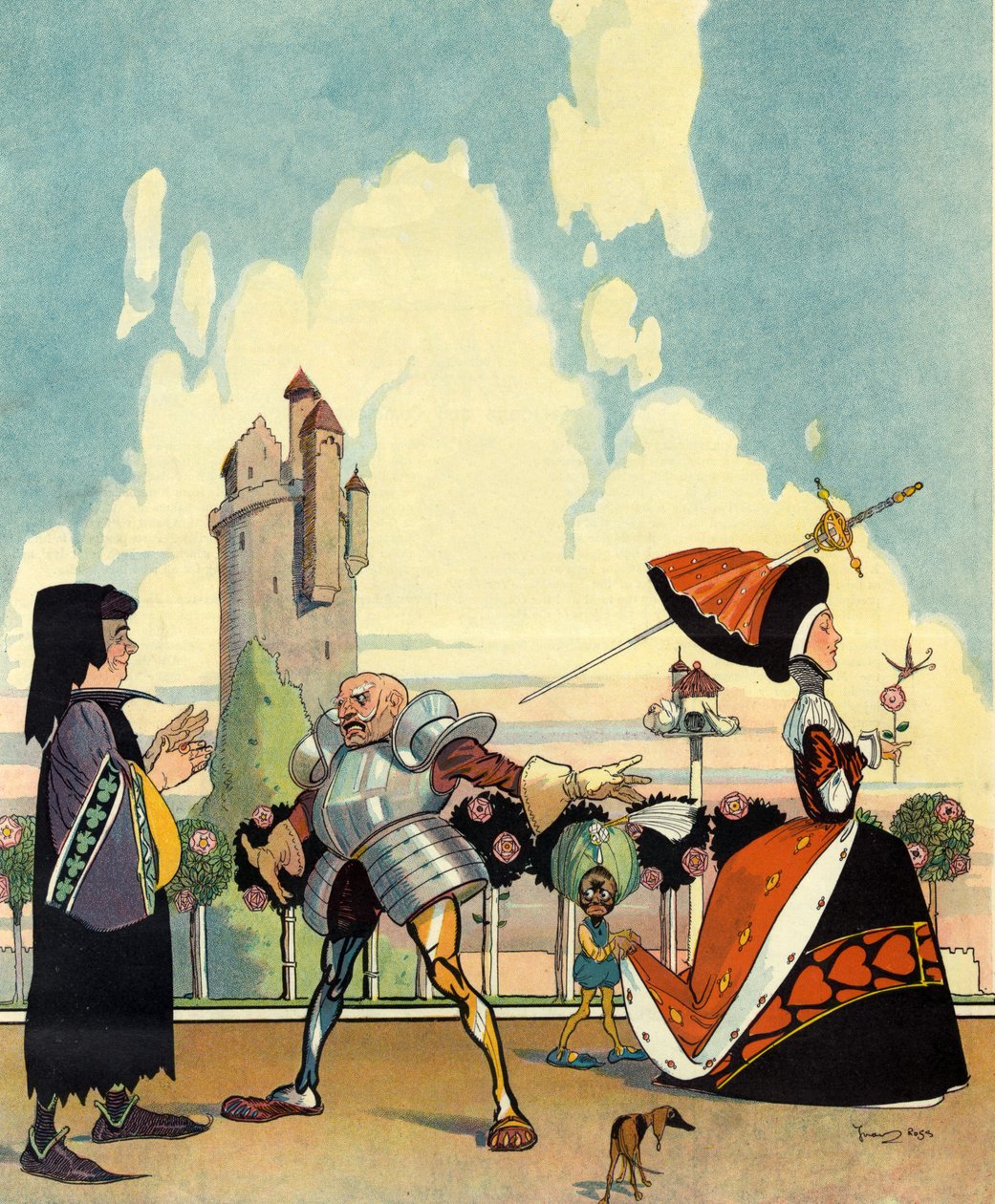 "Kuten se oli vuonna 1400", "Puckin" etukansi, heinäkuu 1910 (väri litho) tekijältä Ross Gordon