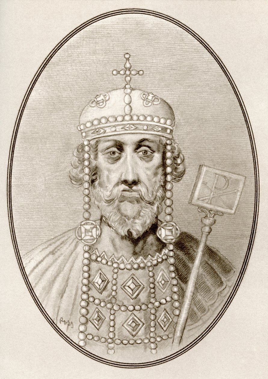 Konstantinus Suuri, kuva kuuluisien hallitsijoiden elävistä elämäkerroista (kaiverrus) tekijältä Ross Gordon