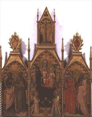 Madonna ja lapsi valtaistuimelle pyhien kanssa (tempera paneelissa) tekijältä Rossello di Jacopo Franchi