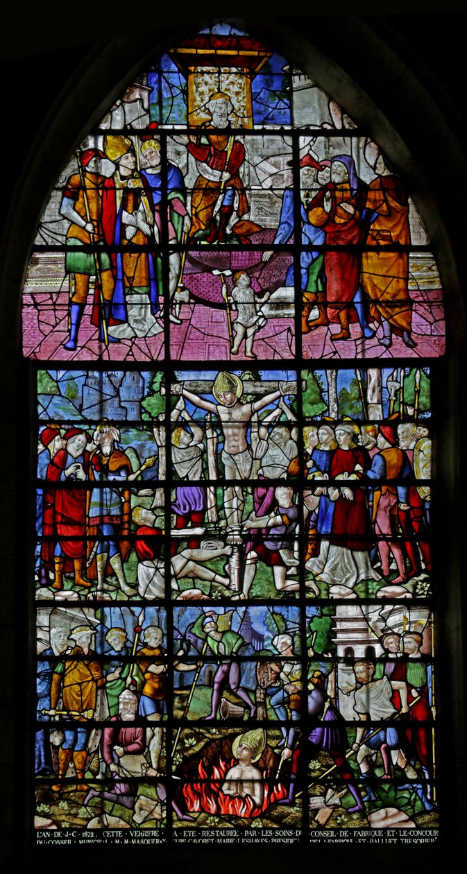 Ikkuna, joka kuvaa kohtauksia St Denisin elämästä, 1530-40 tekijältä Rouen School