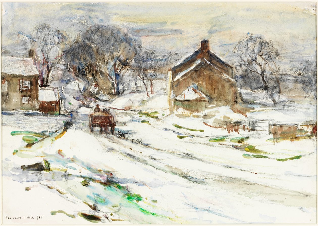 Ellerby - Talvi (kynä ja akvarelli paperille liimattu kortille) tekijältä Rowland Henry Hill