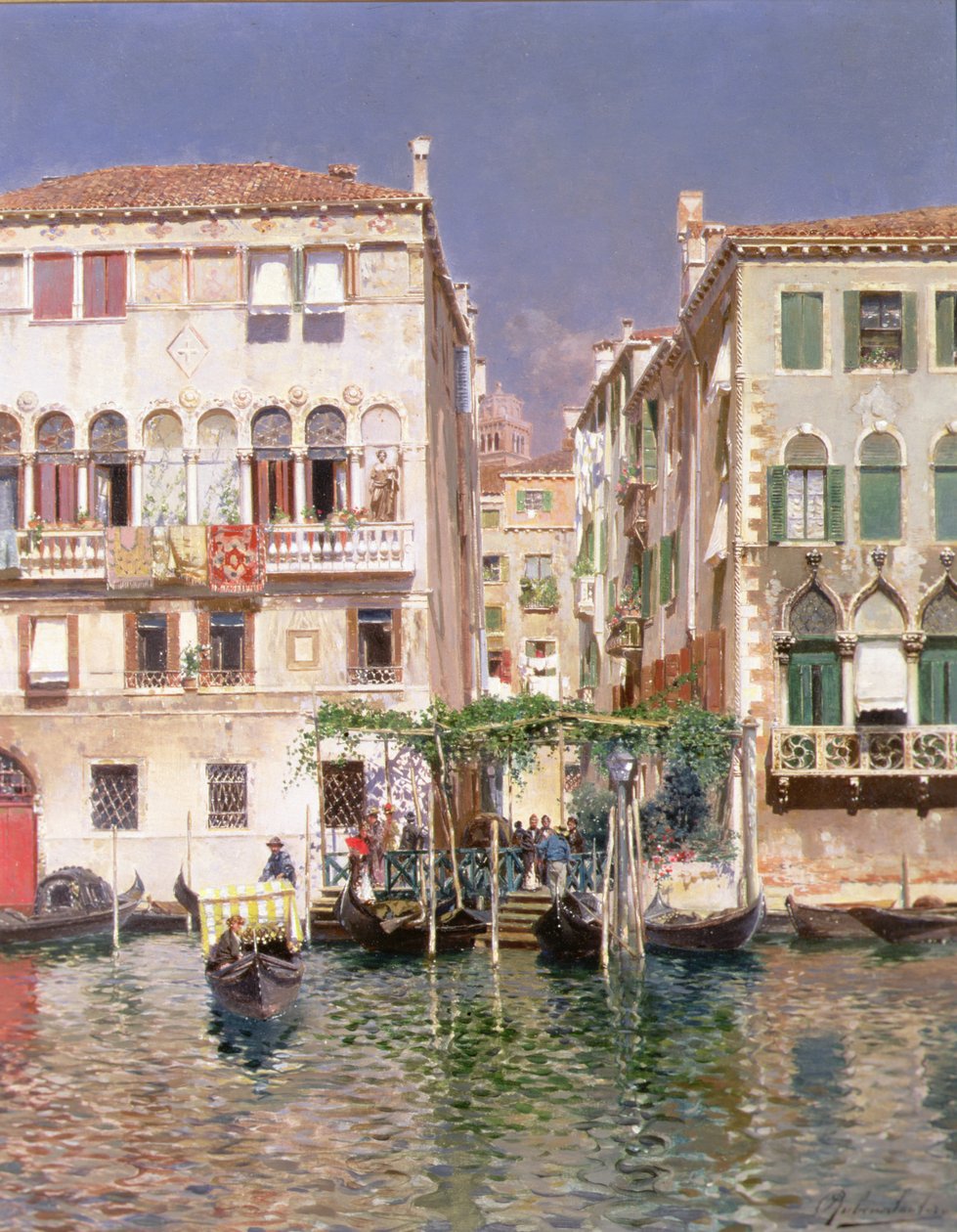 Grand Canal ja Campanile of St Maria Gloriosa dei Frari, Venetsia (öljy paneelissa) tekijältä Rubens Santoro