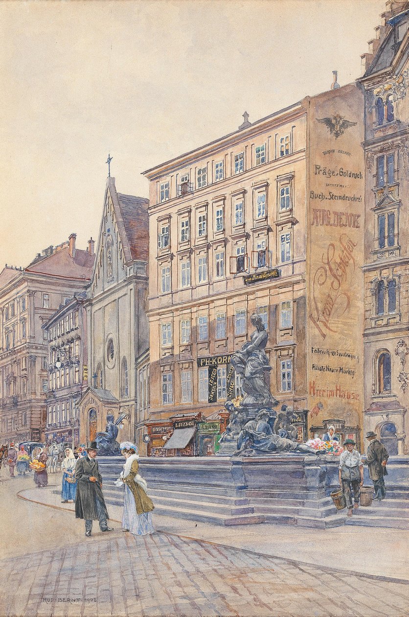 Der Neue Markt mit dem Donnerbrunnenn Englanti: The Neue Markt and the Donnerbrunnen Donner fountainn tekijältä Rudolf Bernt