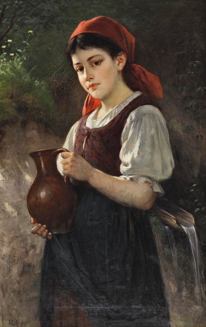 Junges Mädchen mit einem Tonkrug tekijältä Rudolf Epp