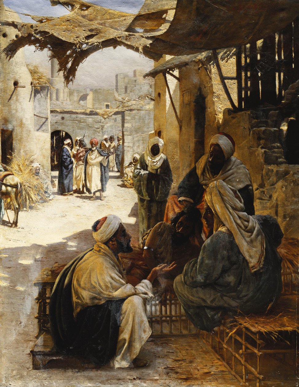 Arabit keskustelemassa kyläkadulla, 1894 tekijältä Rudolf Der G. Swoboda