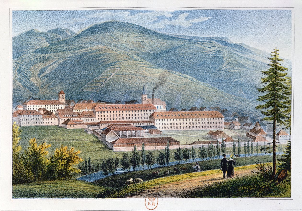 Hartmannin ja Filsin tehdas, Munster, Alsace, Ranska, 1842 tekijältä Rudolf Huber
