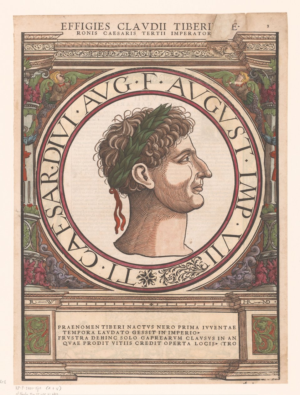 Claudius Tiberiuksen muotokuva arkkitehtonisessa kehyksessä tekijältä Rudolf Wyssenbach