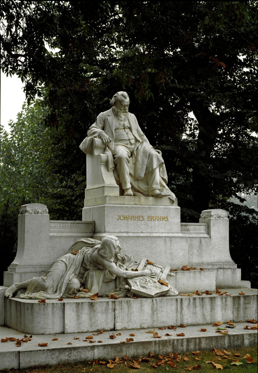Rudolf von Weyrin (1847-1914) ohjaama muistomerkki saksalaisen säveltäjän Johannes Brahmsin (1833-1897) kunniaksi. Ressel Park, Wien, Itävalta tekijältä Rudolf von Weyr