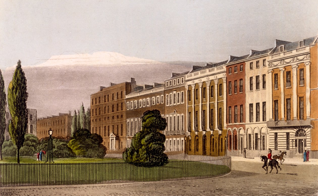 Näkymä Portman Squarelle, North Side, 1816 (kaiverrus ja akvatinta) tekijältä Rudolph Ackermann