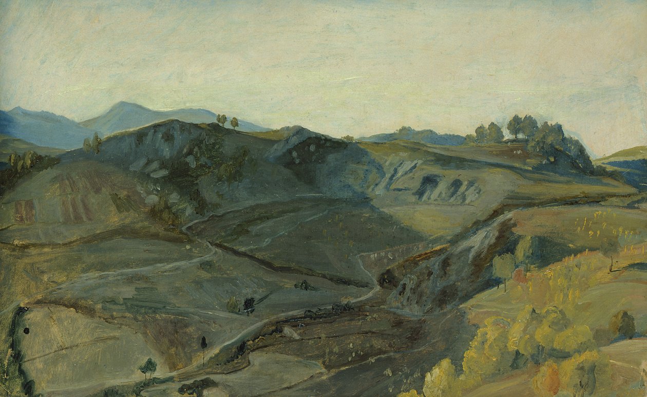 Karu laakso Italiassa, n. 1833-1834 (öljy paperille kiinnitetty korttiin) tekijältä Rudolph Friedrich Wasmann