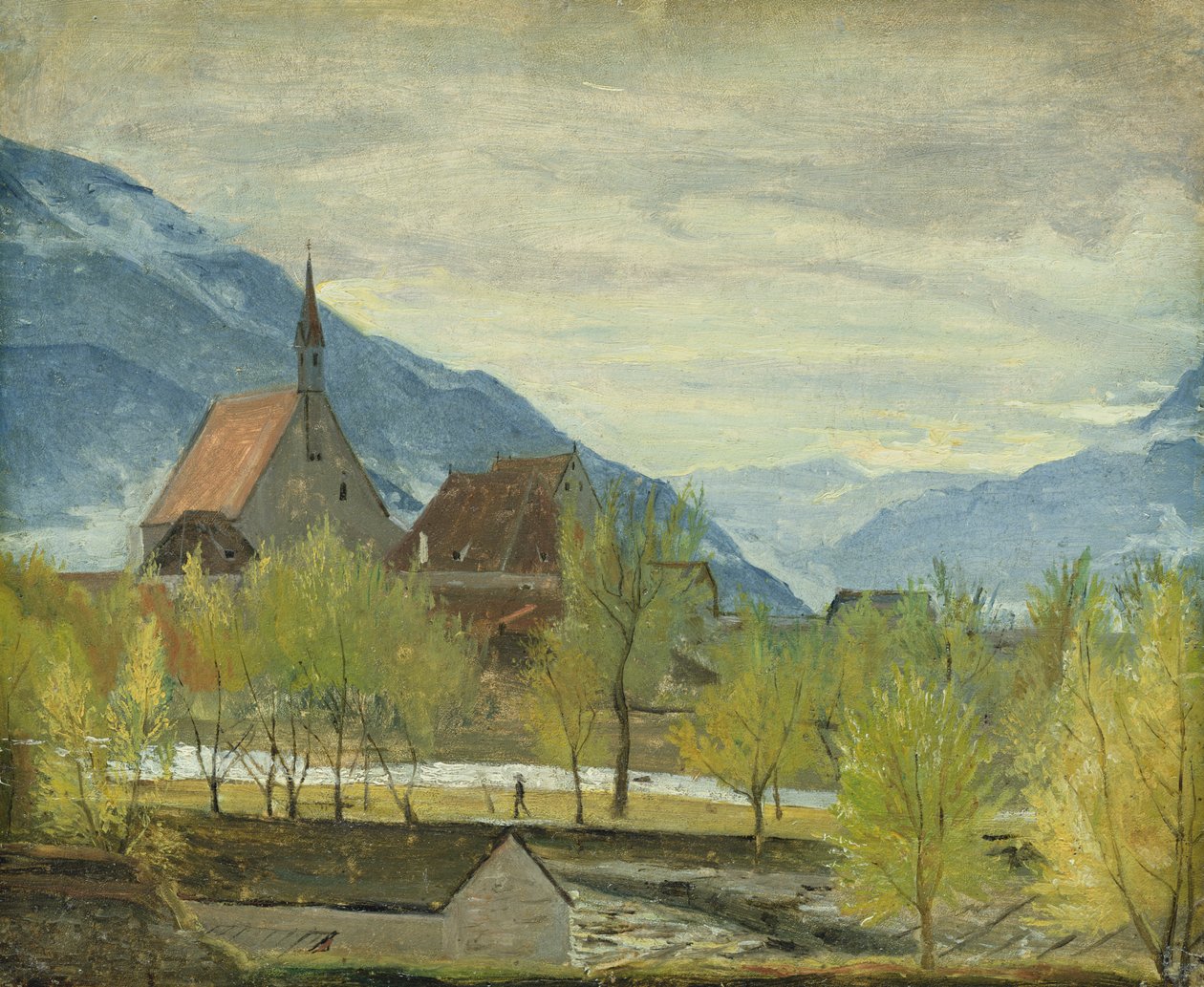 Aikainen lumi Meranossa, 1830-31 (öljy paperille kiinnitetty korttiin) tekijältä Rudolph Friedrich Wasmann