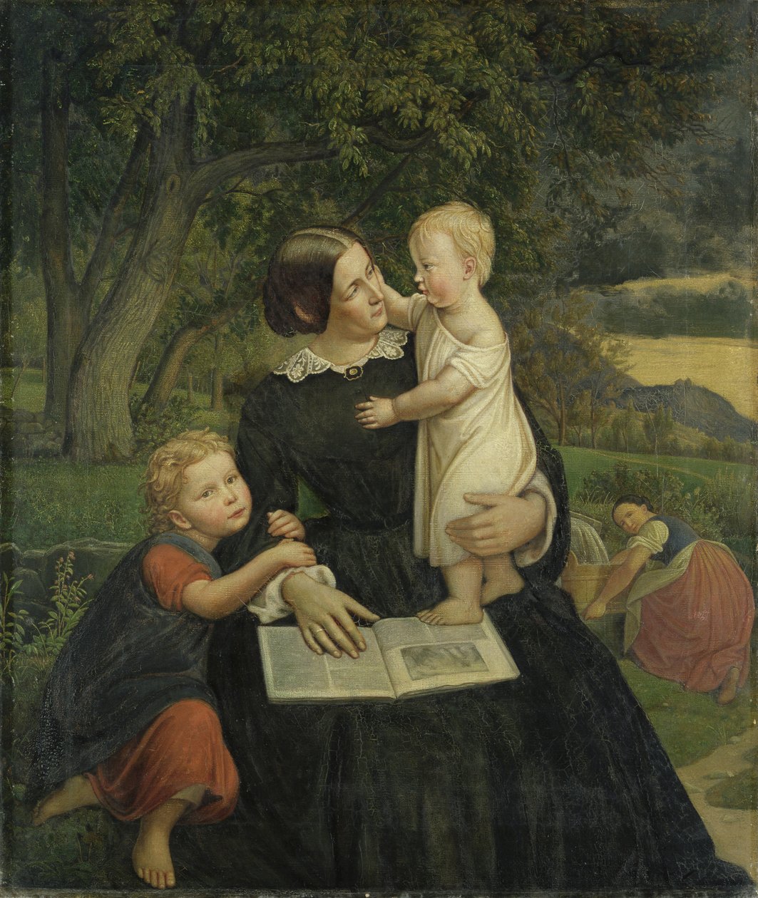 Emilie Marie Wasmann, taiteilijan vaimo, sekä Elise ja Erich, heidän vanhimmat lapsensa, 1860 tekijältä Rudolph Friedrich Wasmann