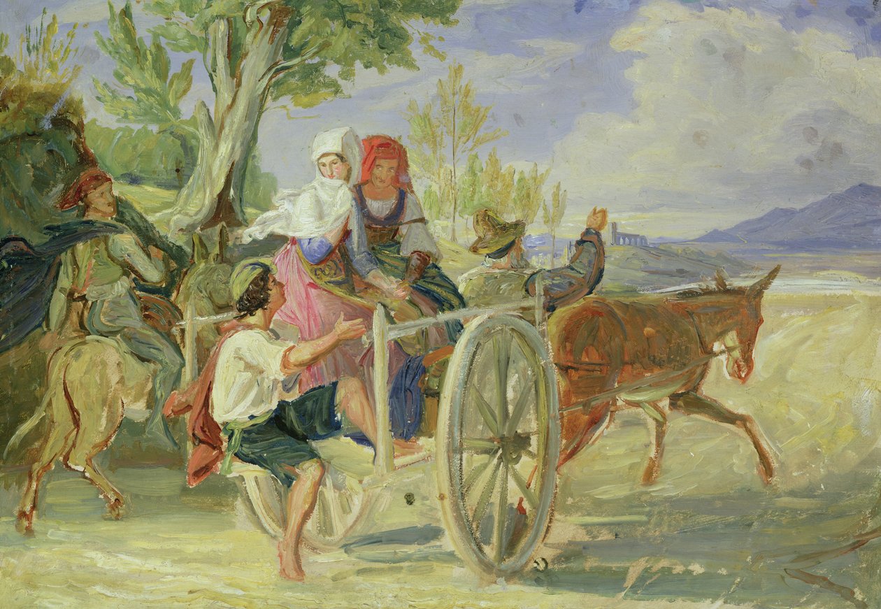 Italialainen kärry (öljy paperille ja kartongille levitettynä) tekijältä Rudolph Friedrich Wasmann