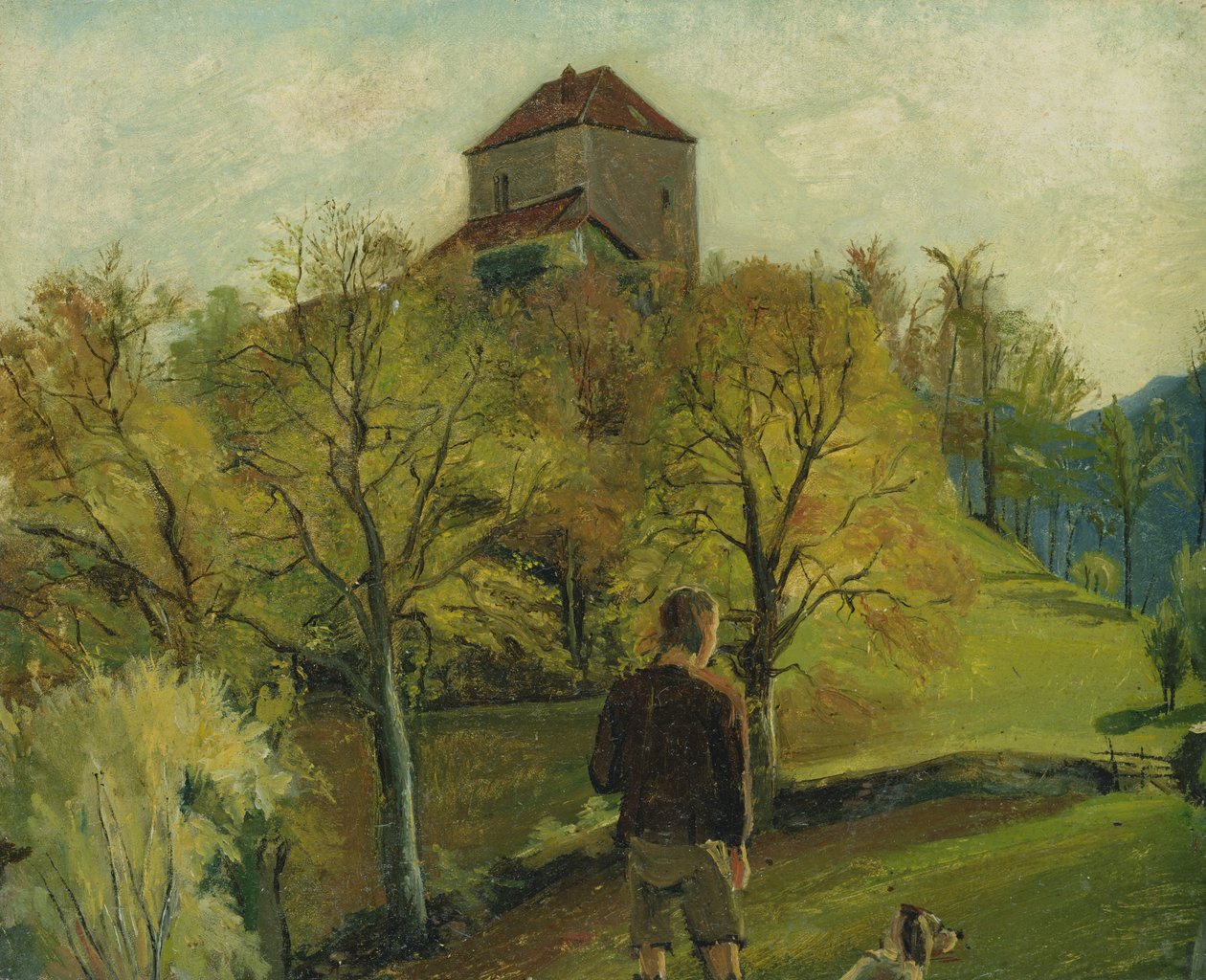 Zenoburg Tirolissa, n. 1831 (öljy paperille kiinnitetty korttiin) tekijältä Rudolph Friedrich Wasmann