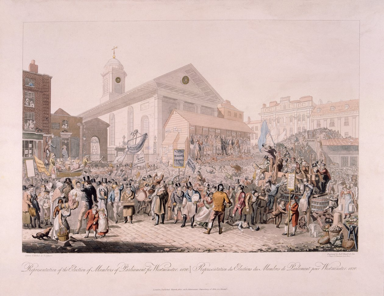 Vaalit Covent Gardenissa, Lontoossa, 1818. tekijältä Rudolph Ackermann