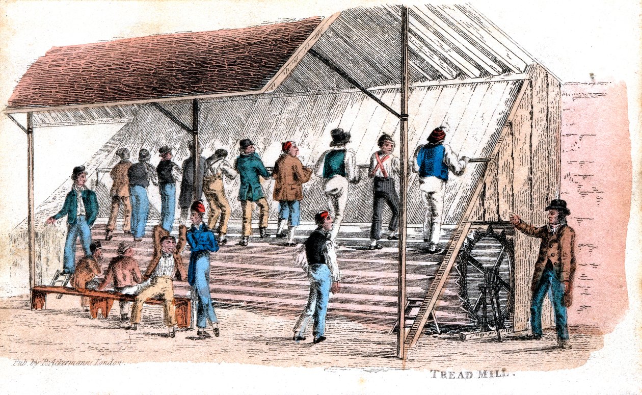Juoksumatto Brixtonin vankilassa Lontoossa, 1827 tekijältä Rudolph Ackermann