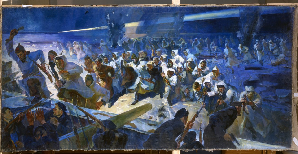 Puna-armeija hyökkää Krondstadtiin (Venäjä) maaliskuussa 1921 (Red Army Troops Attack Krondstadt maaliskuussa 1921). Kronstadtin kapinan jälkeen bolshevikkivaltaa vastaan ​​hallitus kieltäytyy kaikista neuvotteluista ja sulkee tapahtumat murskaamalla ne so tekijältä Rudolph Frenz