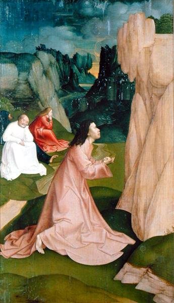 Agony in the Garden, Passion-sarjasta (tempera paneelissa) tekijältä Rueland the Younger Frueauf