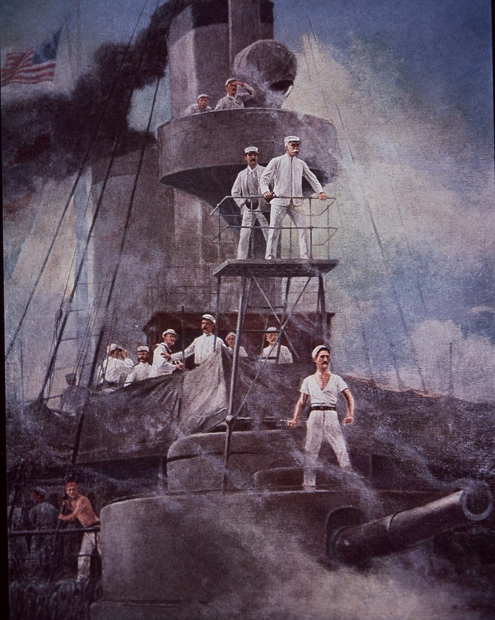 Espanjan ja Amerikan sota 1898, Manila Bayn taistelu, amiraali Dewey ohjaa toimintaa lippulaiva Olympiasta tekijältä Rufus Fairchild Zogbaum