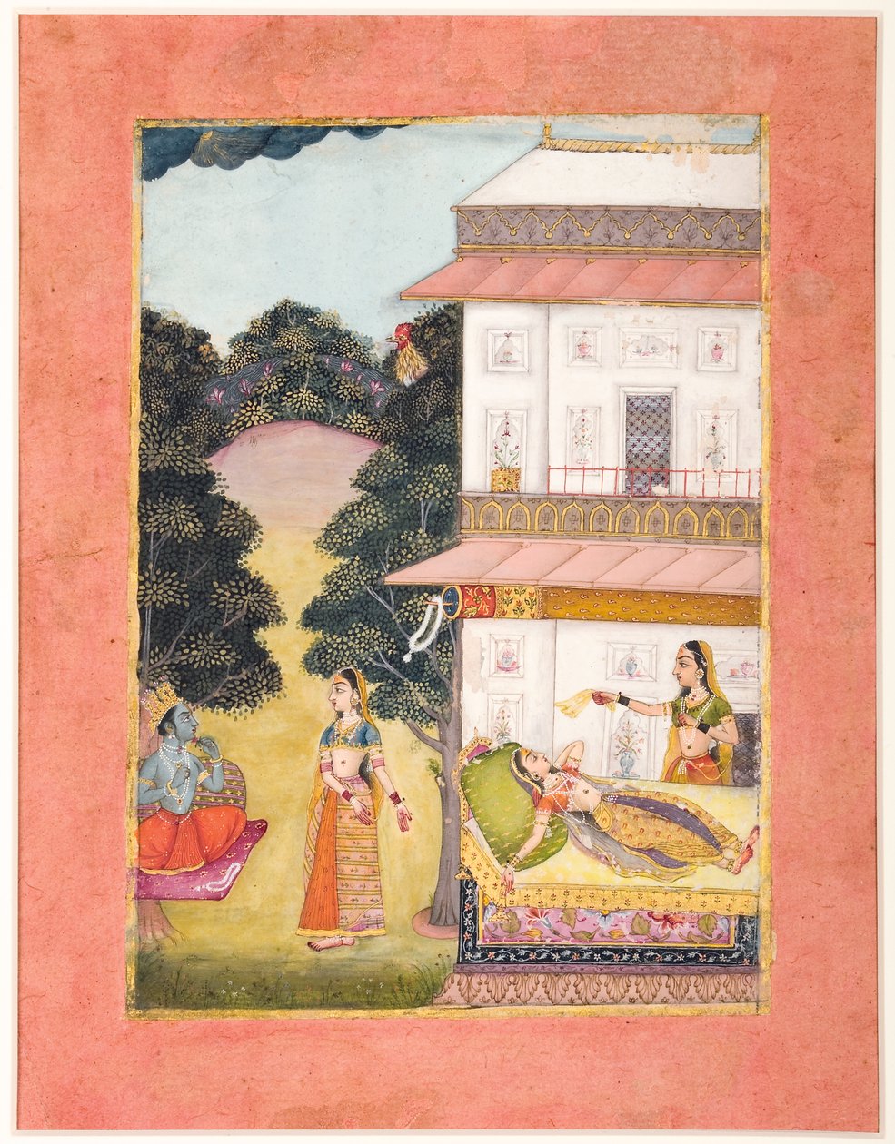 Radha-männyt, 1685 (läpinäkymätön wc ja kultaa paperilla) tekijältä Ruknudin of Bikaner