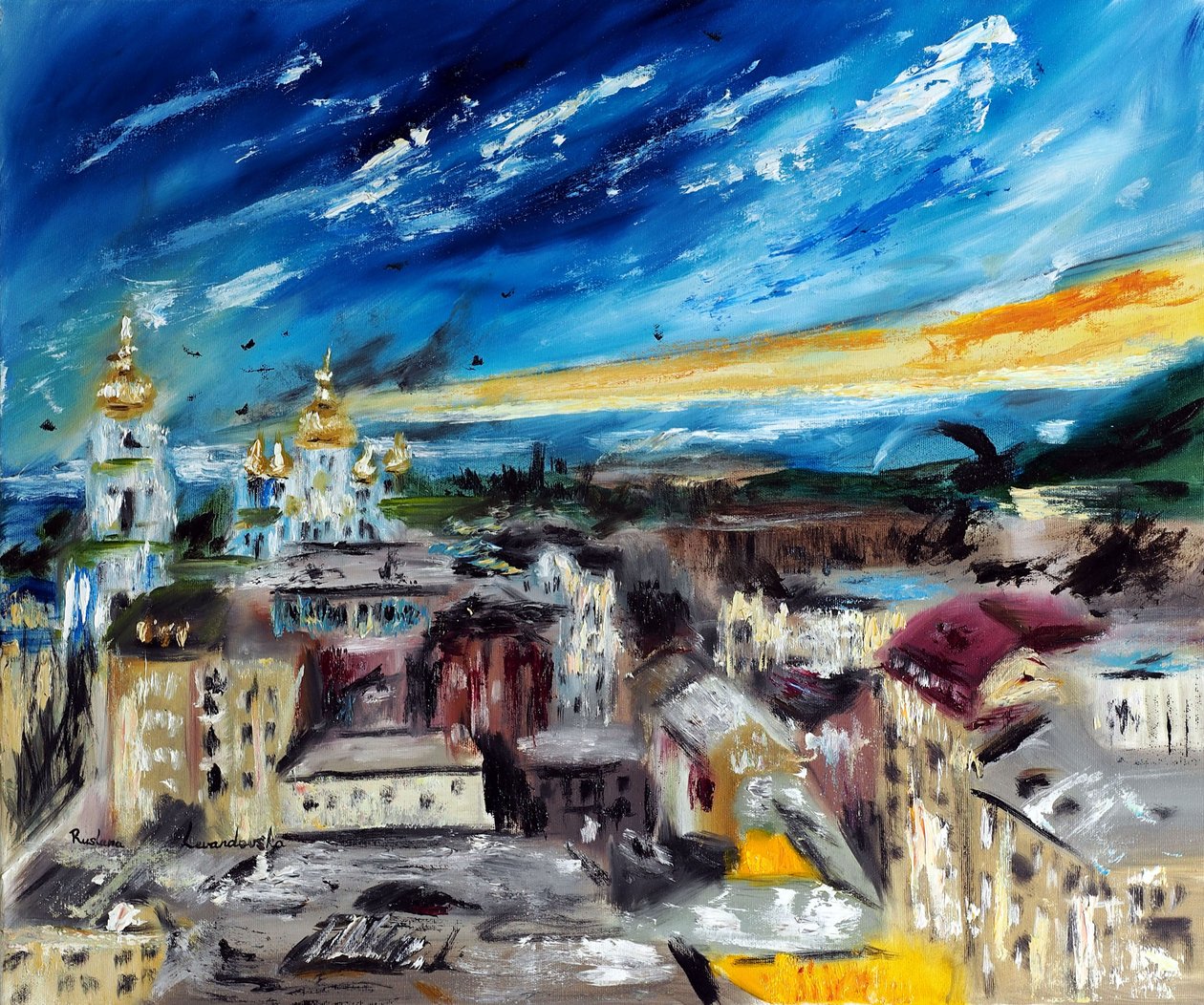 Kiova aamunkoitteessa, 2022 (öljy kankaalle) tekijältä Ruslana Levandovska