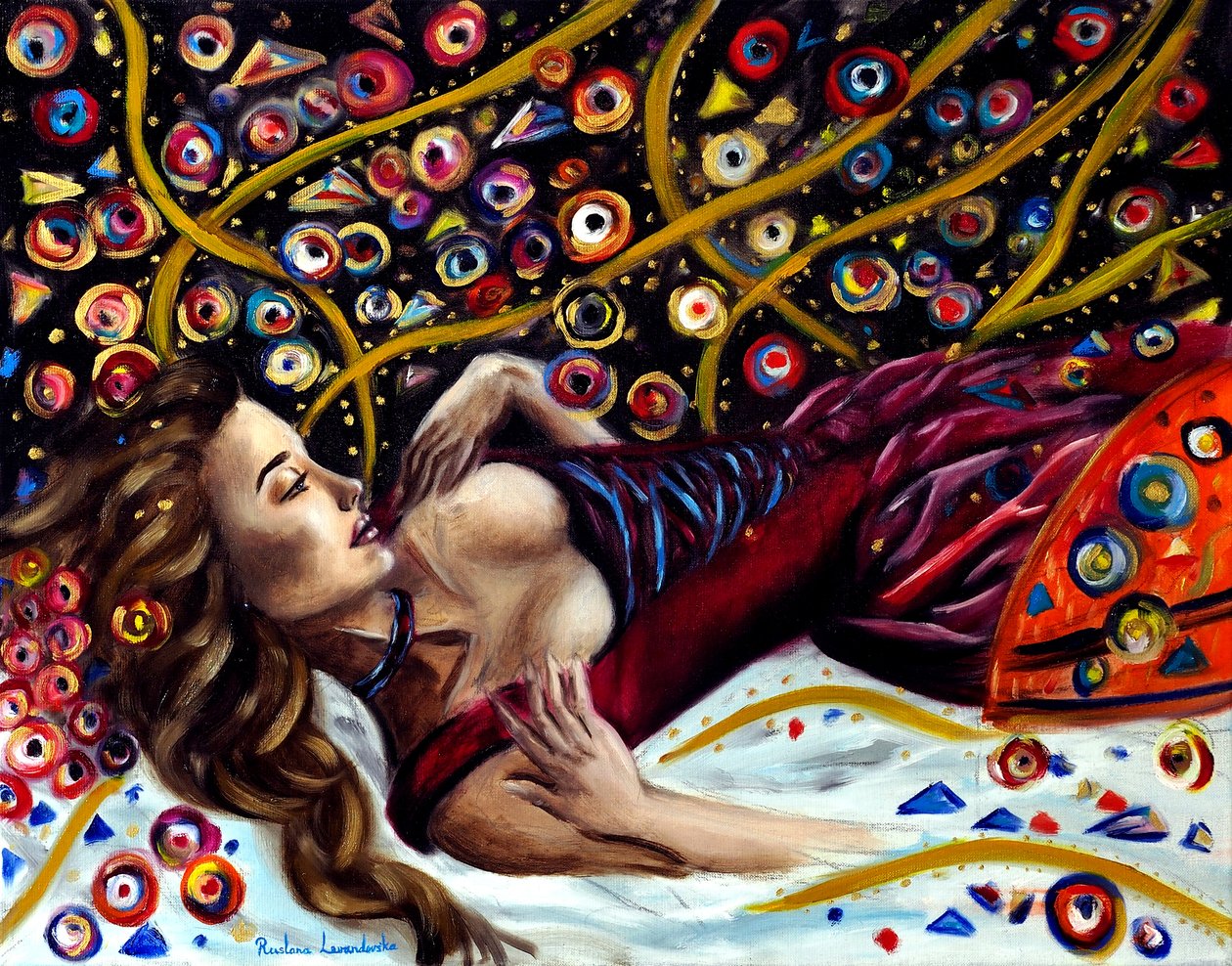 Hohtavan pimeyden sisällä, 2025 (öljy kankaalle) tekijältä Ruslana Levandovska