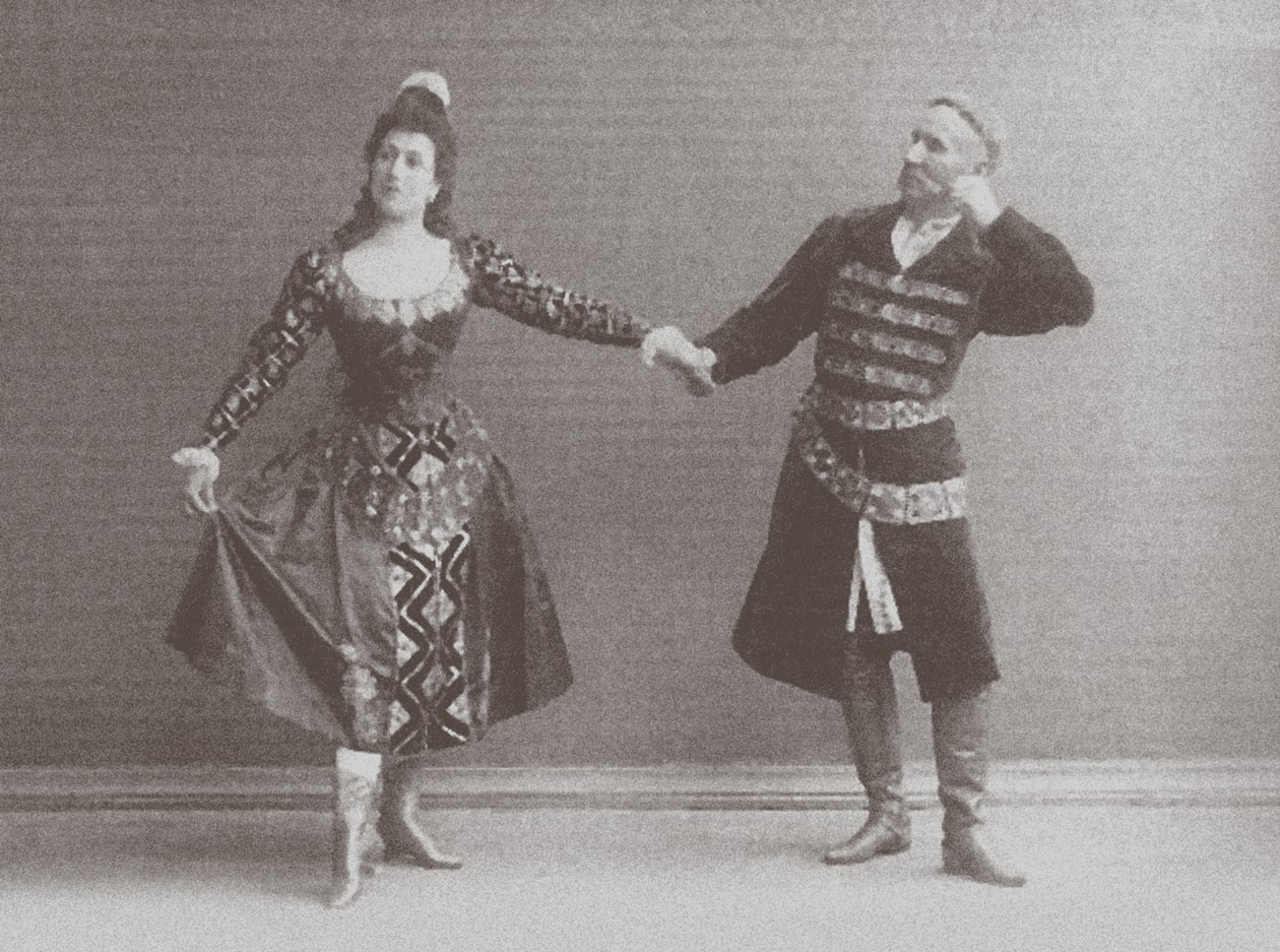 Julia ja Felix Kschessinsky mazurkassa (puolalainen tanssi) alkuperäisessä IvanovPetipa Joutsenjärvessä, 1895 tekijältä Russian Photographer