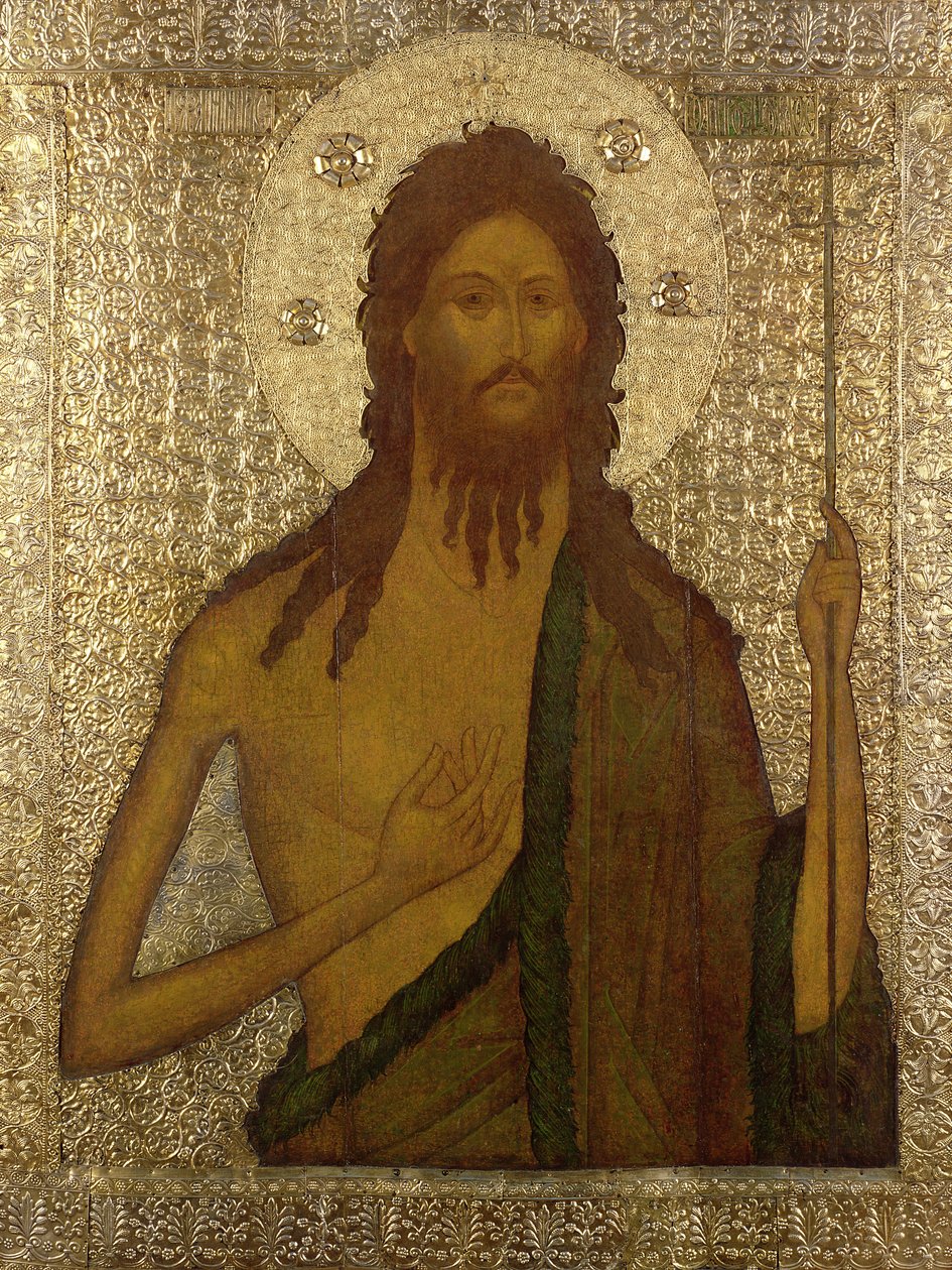 Pyhän Johannes edelläkävijän ikoni, Moskovan koulu, 1560-luku (tempera ja hopeakullattu paneeli) tekijältä Russian School