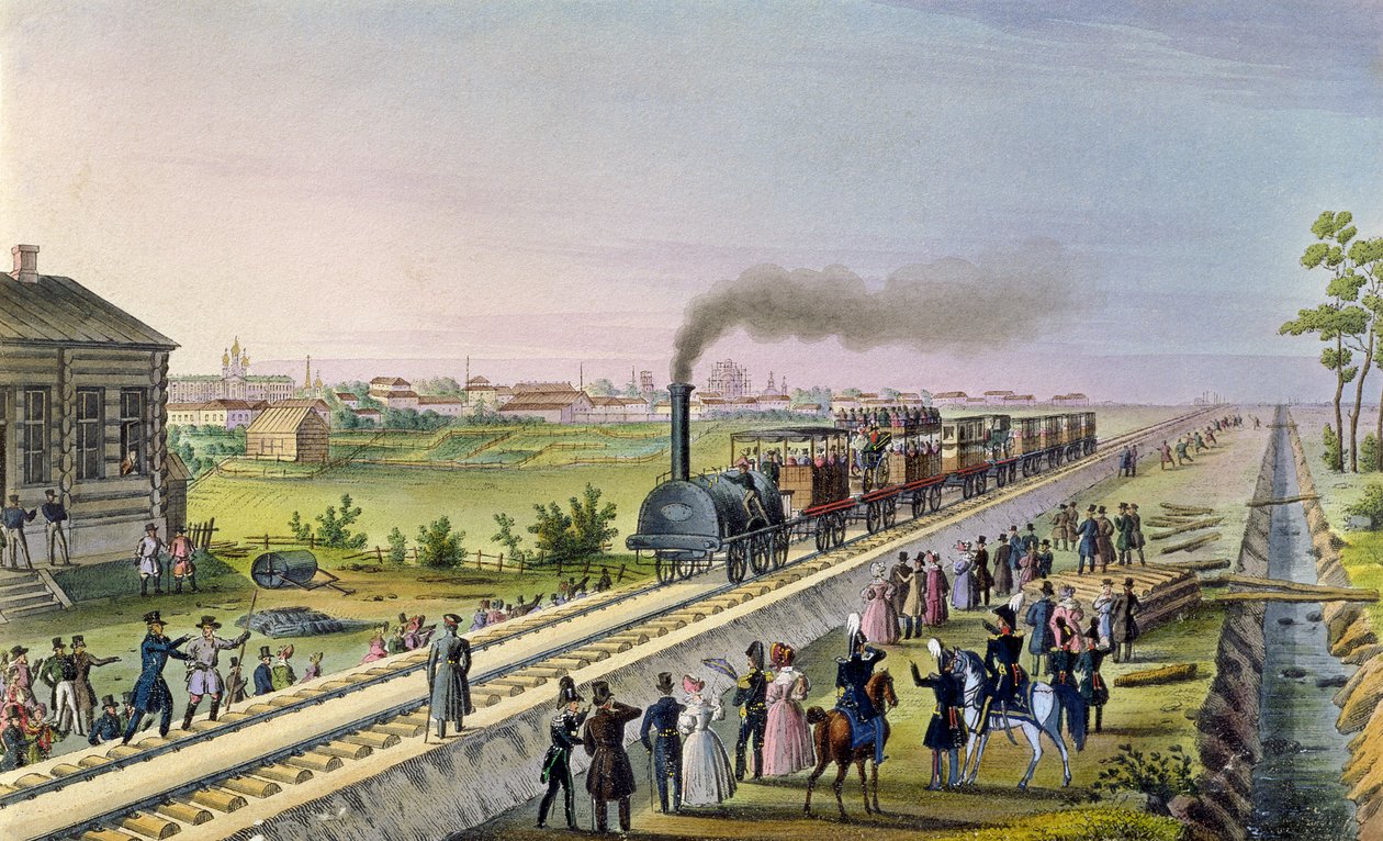 Ensimmäisen rautatielinjan avaaminen Tsarskoje Selosta Pavlovskiin vuonna 1837 tekijältä Russian School